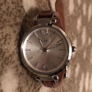 Sliver and leather Fossil watch